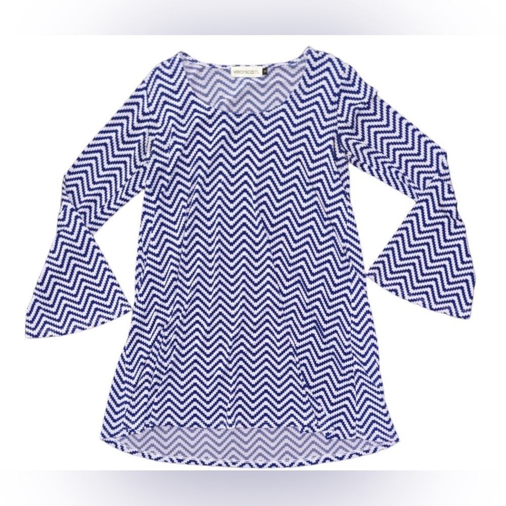Veronica M Blue & White Chevron Tunic Dress